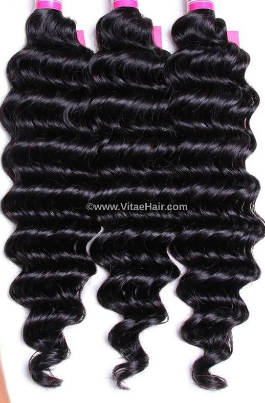 Eurasian, Indonesian, Brazilian high density, thick deep wave virgin human hair natural black dark brown